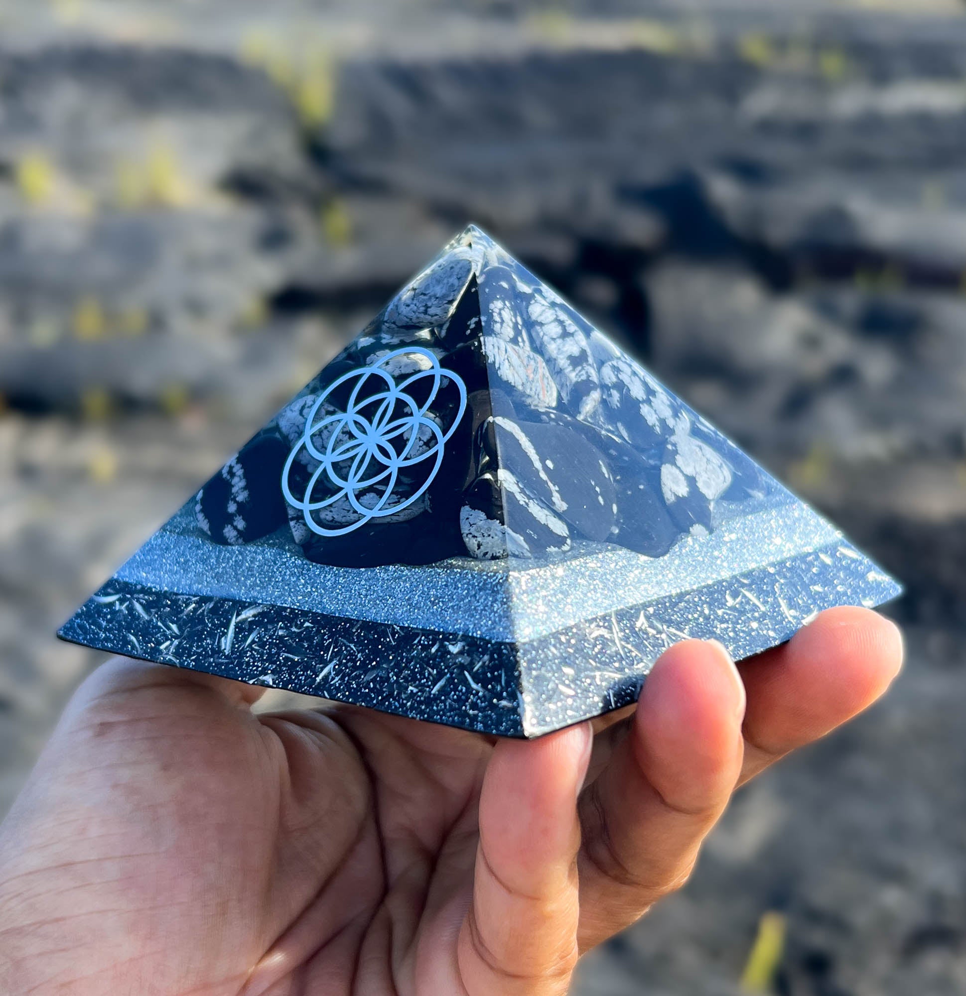 Orgone Transmuter Pyramid (Snowflake Obsidian) - Star Gate