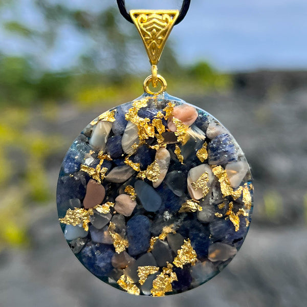 Harmonic Star Resonator - Solar Ray Orgone Amulet (Blue Aventurine + Moonstone + Larvikite)