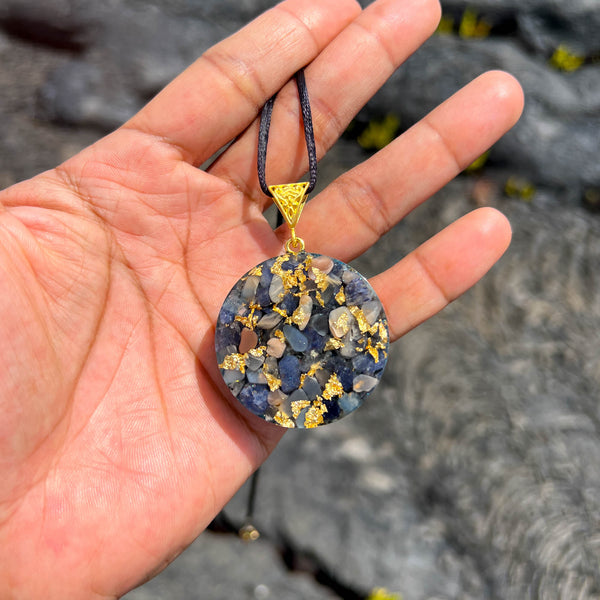 Harmonic Star Resonator - Solar Ray Orgone Amulet (Blue Aventurine + Moonstone + Larvikite)