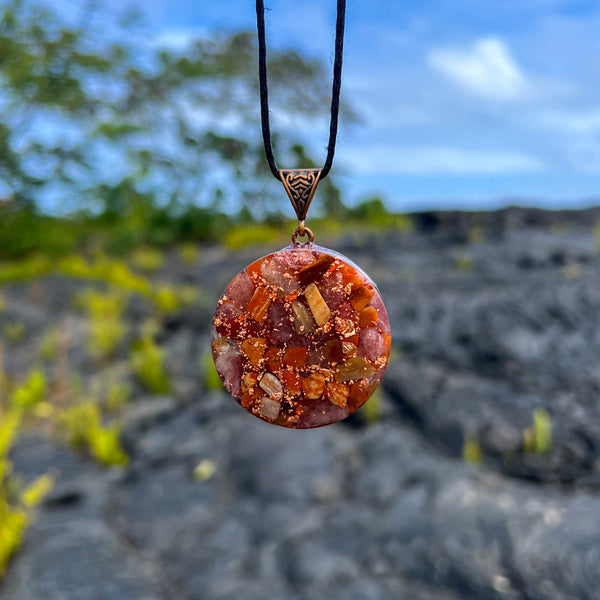 Harmonic Star Resonator - Universal Chi Orgone Amulet (Carnelian + Red Aventurine + Petrified Wood)