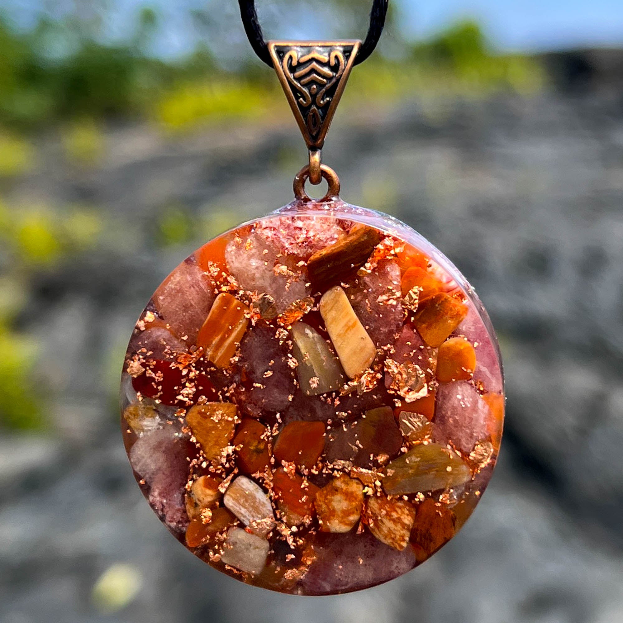 Harmonic Star Resonator - Universal Chi Orgone Amulet (Carnelian + Red Aventurine + Petrified Wood)