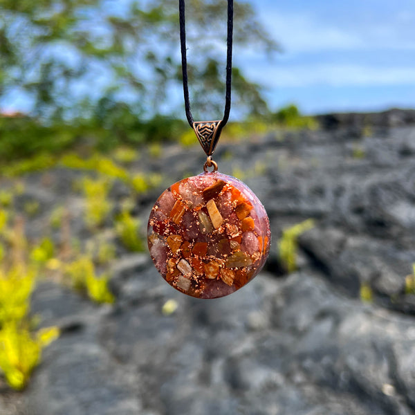 Harmonic Star Resonator - Universal Chi Orgone Amulet (Carnelian + Red Aventurine + Petrified Wood)