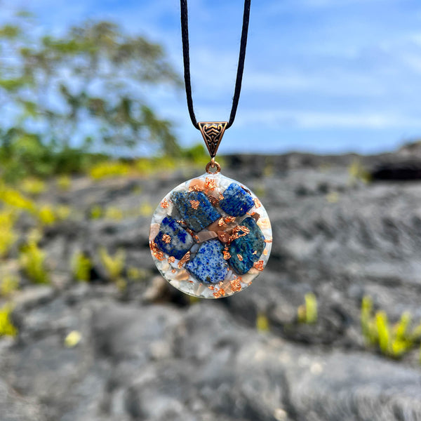 Harmonic Star Resonator - Universal Chi Orgone Amulet (Moonstone + Lapis + Blue Lace Agate)