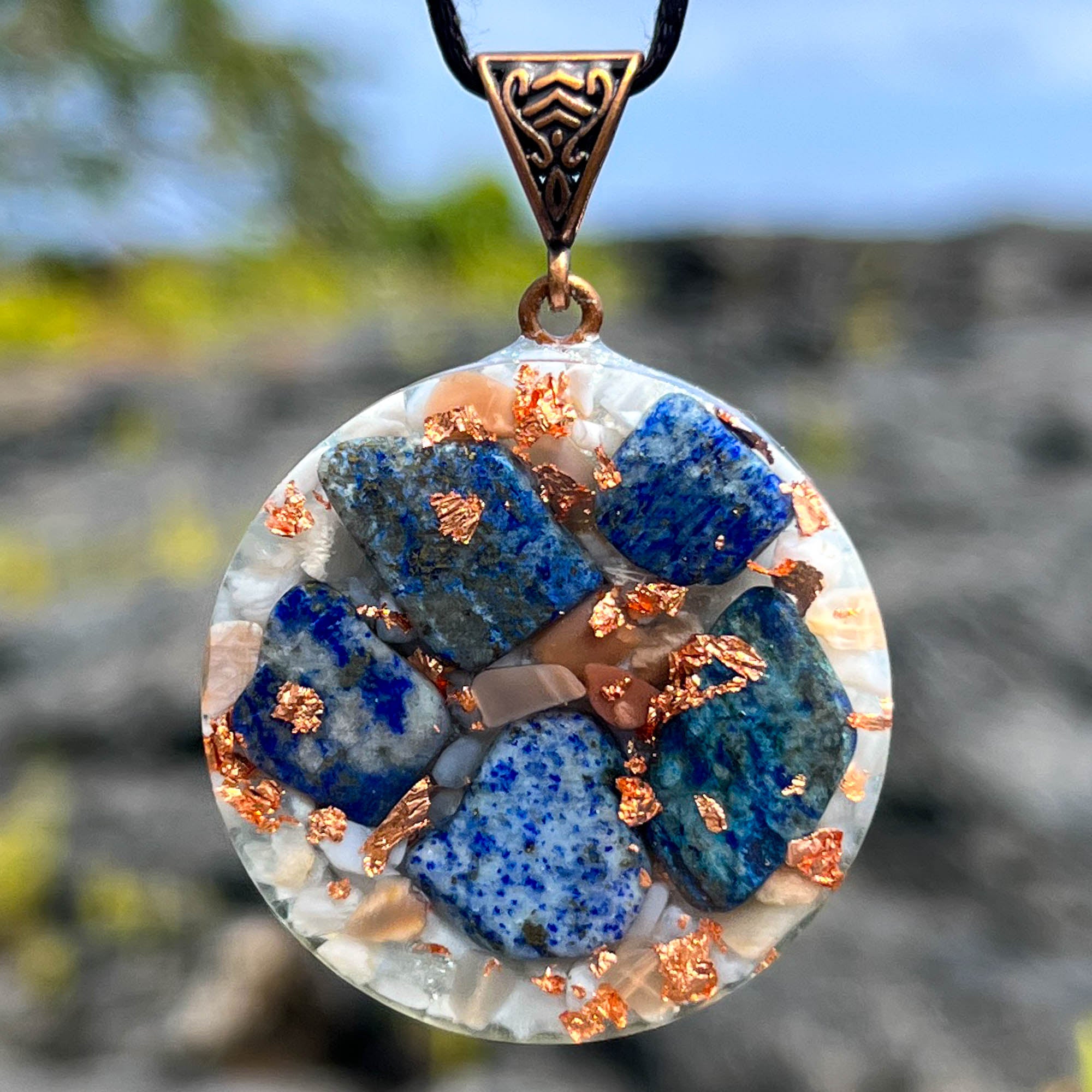 Harmonic Star Resonator - Universal Chi Orgone Amulet (Moonstone + Lapis + Blue Lace Agate)