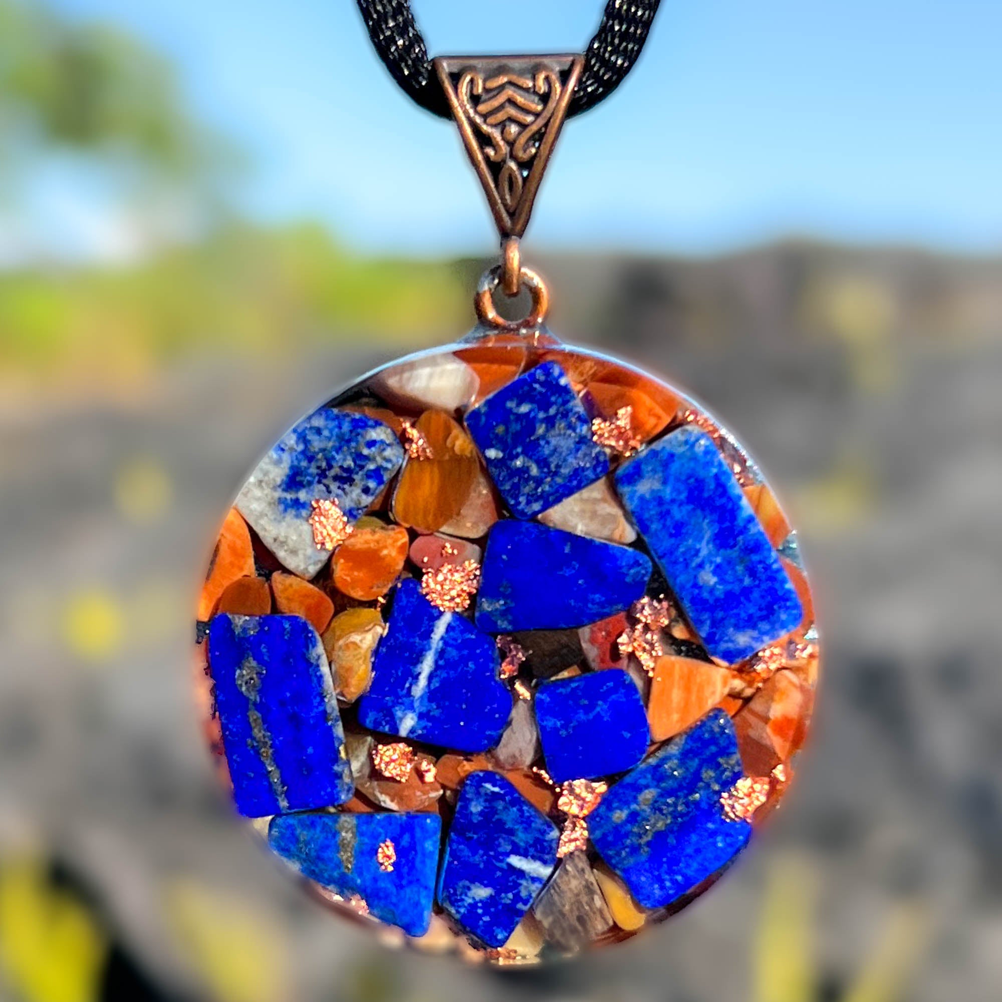 Harmonic Star Resonator - Universal Chi Orgone Amulet (Lapis + Petrified Wood)